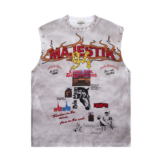 MAJESTIK Studded Washed Graphic Sleeveless T-Shirt — hero